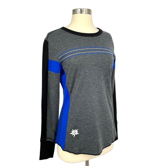 Alp'n'Rock Size S Chamonix Crew Top Grey Blue Edelweiss Emblem Long Sleeve - Picture 4 of 11